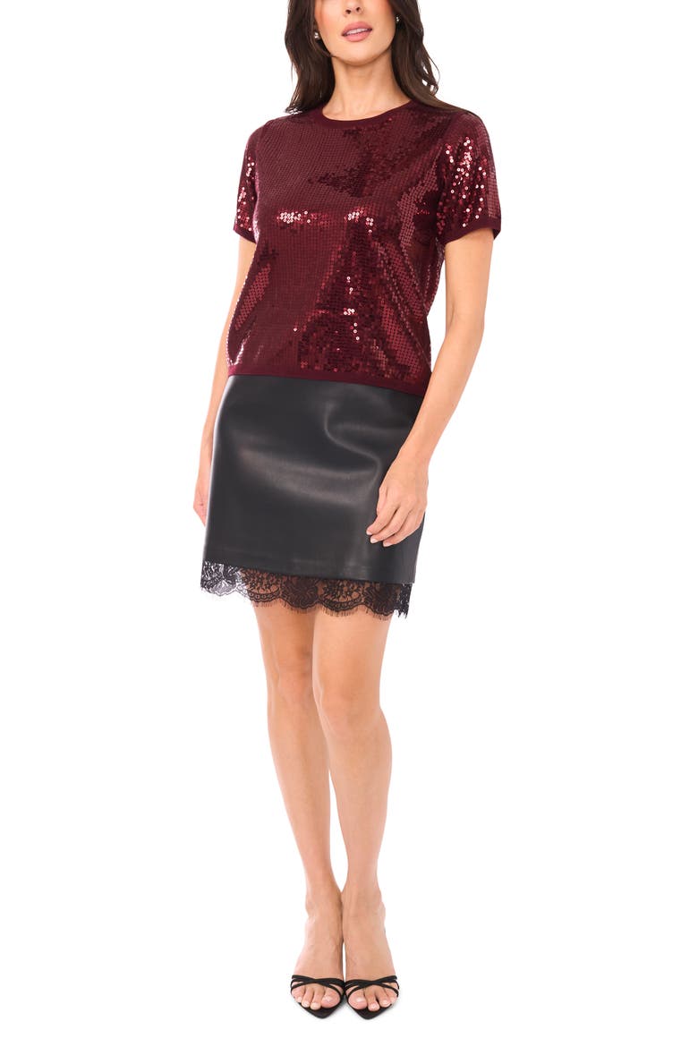 Sequin Short Sleeve Top, Alternate, color, RICH BURGUNDY