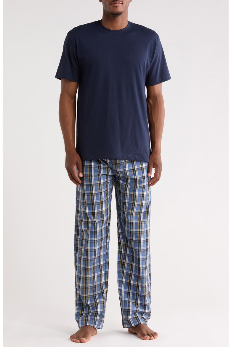 T-Shirt & Plaid Pajama Pants Set, Main, color, BLUE/ LEMONDROP