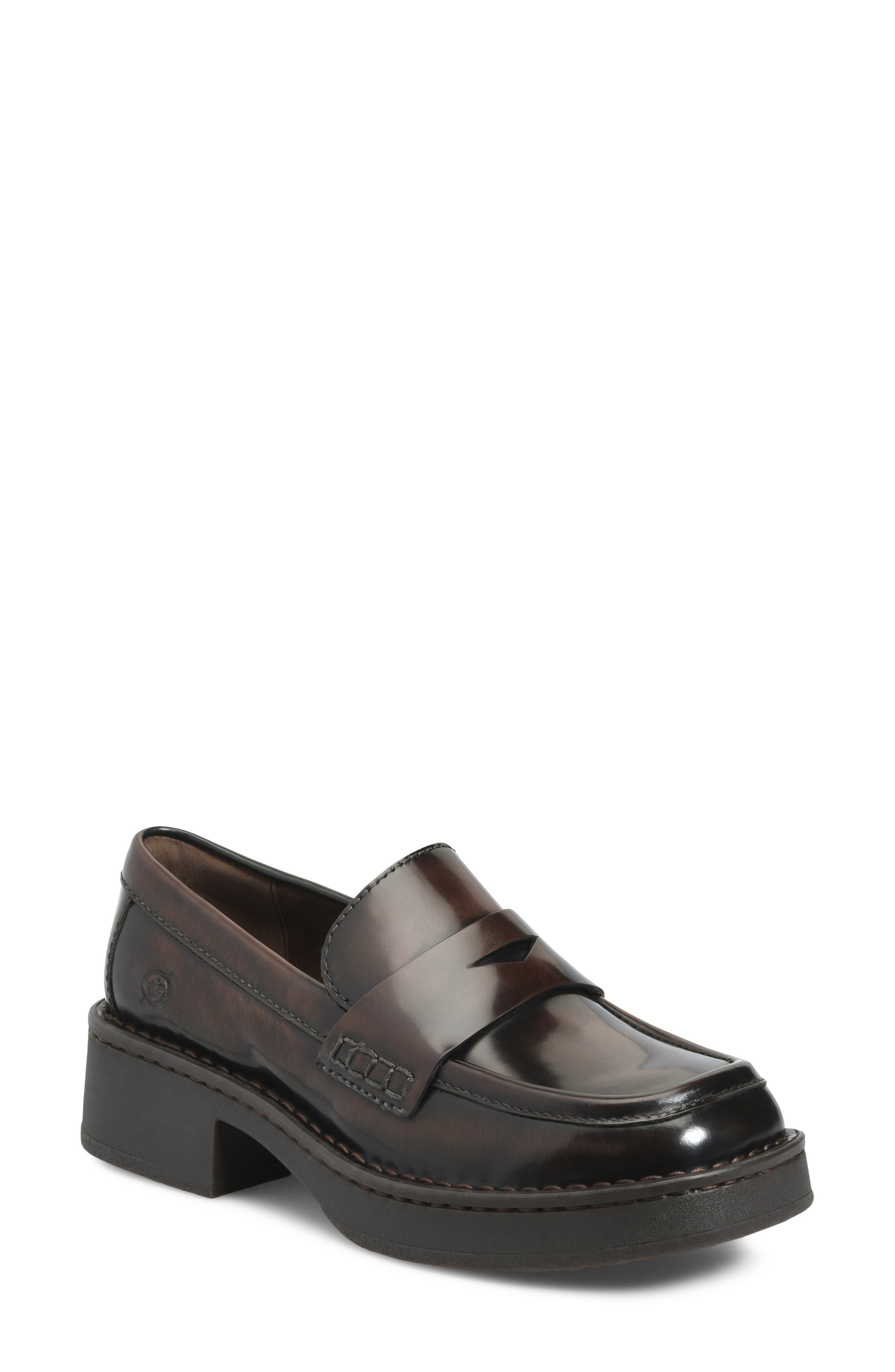 Faythe Leather Penny Loafer, Main, color, BROWN BRUSH OFF