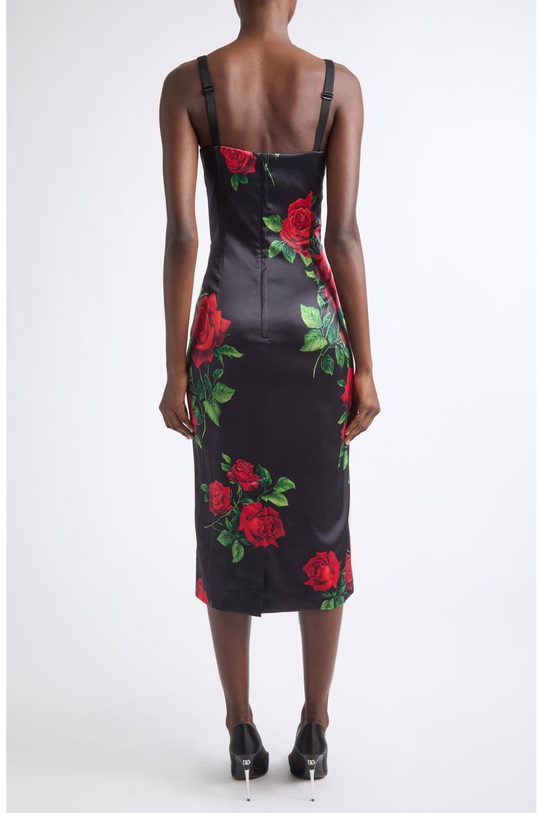 Floral Silk Satin Midi Dress, Alternate, color, ROSE ROSSE F.NERO