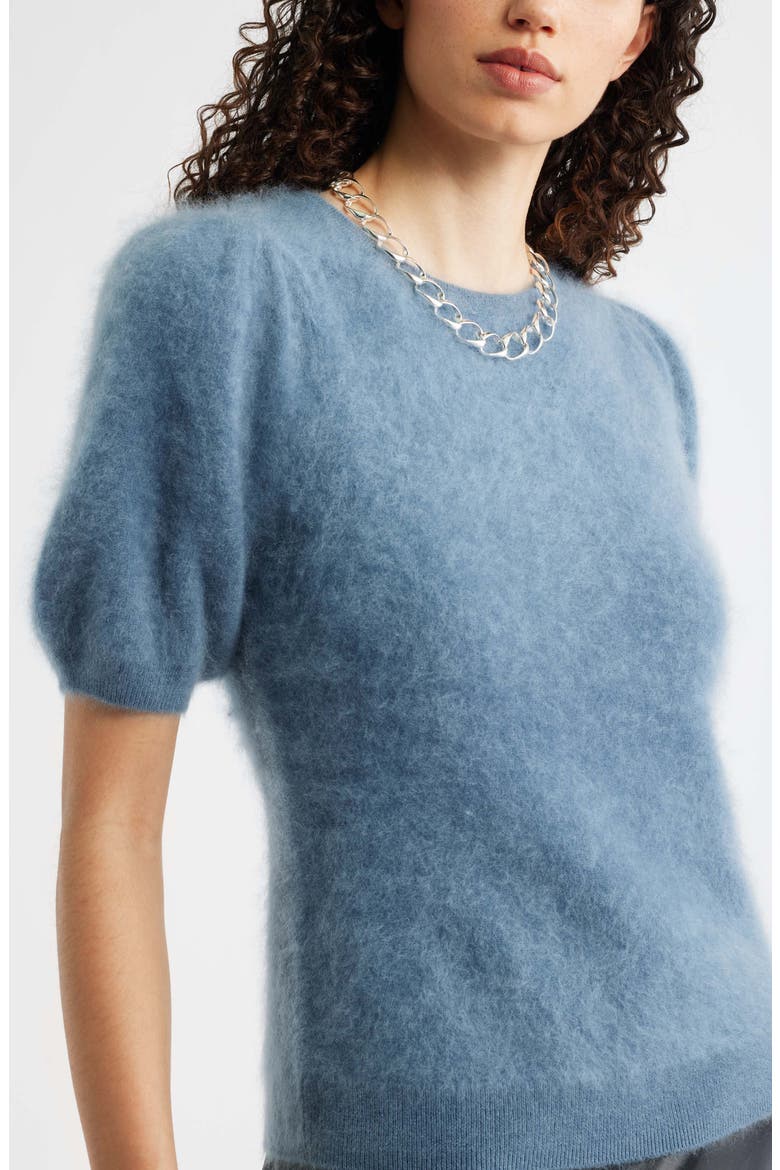 Femme Short Sleeve Brushed Cashmere Sweater, Alternate, color, BLUE CHIP