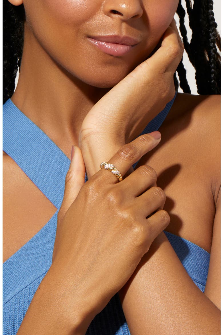 Pavé Cubic Zirconia Rope Band Ring, Alternate, color, GOLD