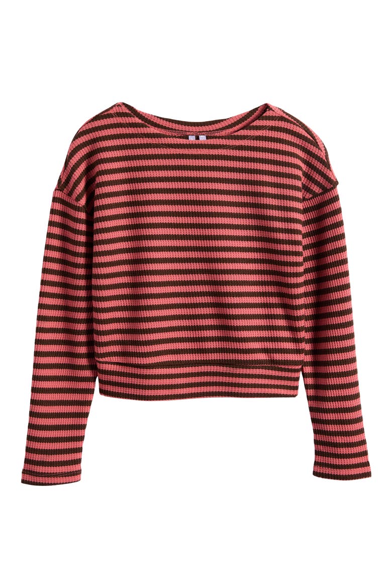 Kids' Striped Boatneck Top, Main, color, PINK/ BROWN