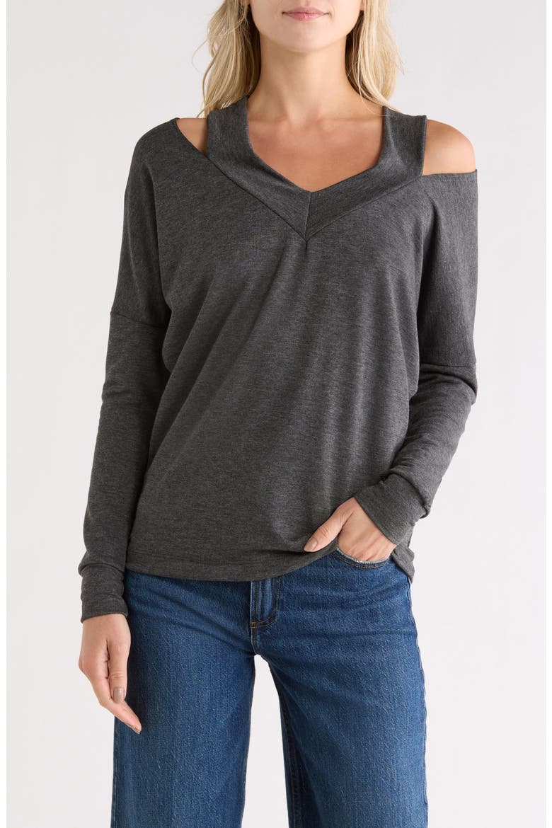 Cold Shoulder V-Cut Long Sleeve Top, Main, color, DARK DULL GRAY