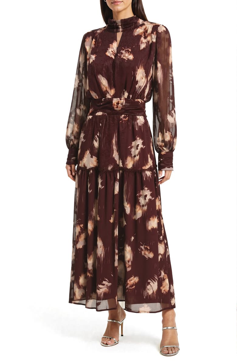 Mila Mae Long Sleeve Floral Maxi Dress, Main, color, Wine Floral