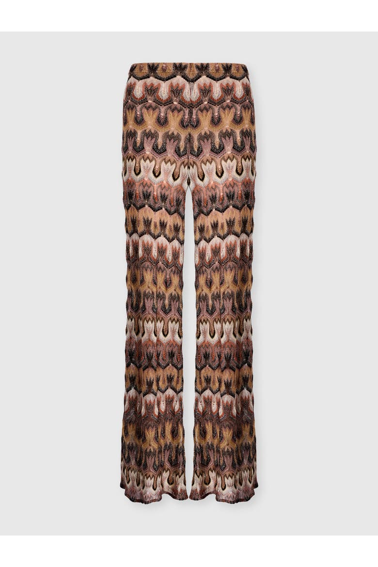 Trousers In Viscose Lamé Arabesque Motif, Main, color, Tan