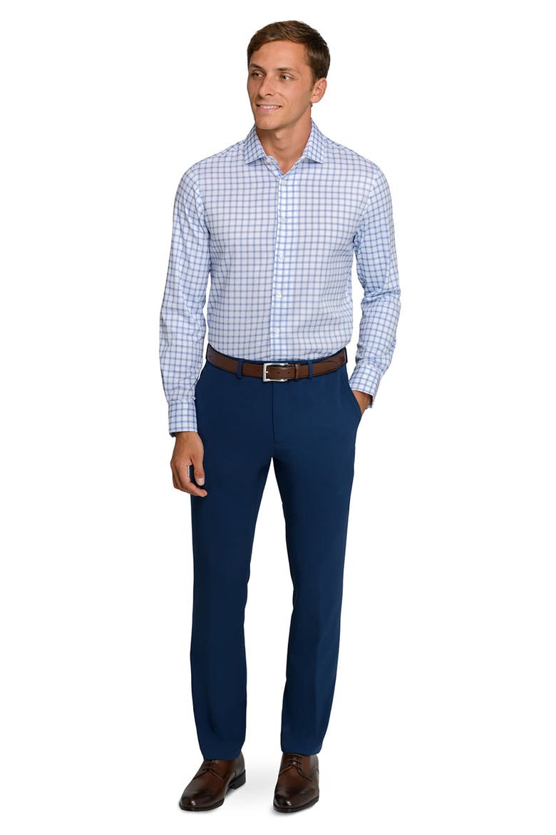 Reworked Slim Fit Navy Check Print Cotton Dress Shirt, Alternate, color, WHITE/ NAVY