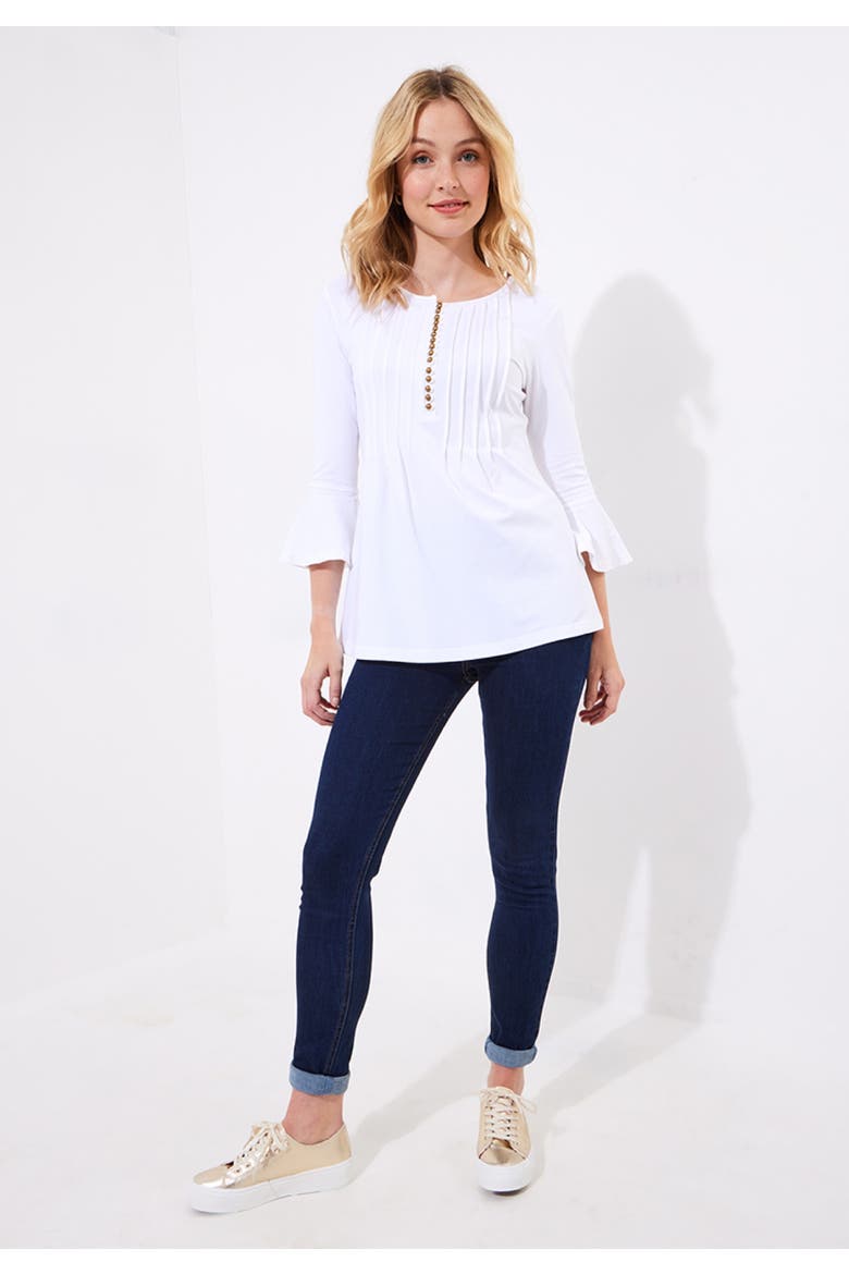 Stretch Cotton Bell Sleeve Henley, Alternate, color, OLD WHITE