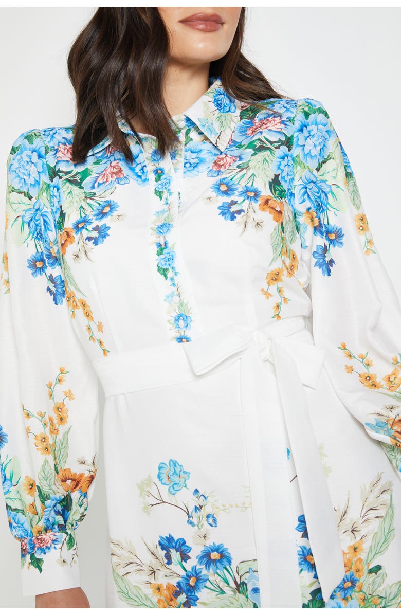 Wallis Floral Western Belted Midi Shirt Dress, Alternate, color, Ivory
