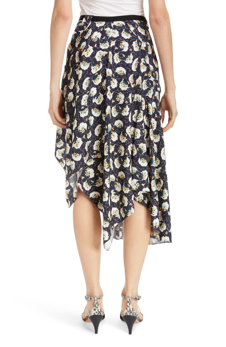 Chloé Asymmetrical Floral Print Stretch Silk Midi Skirt, Alternate, color, 