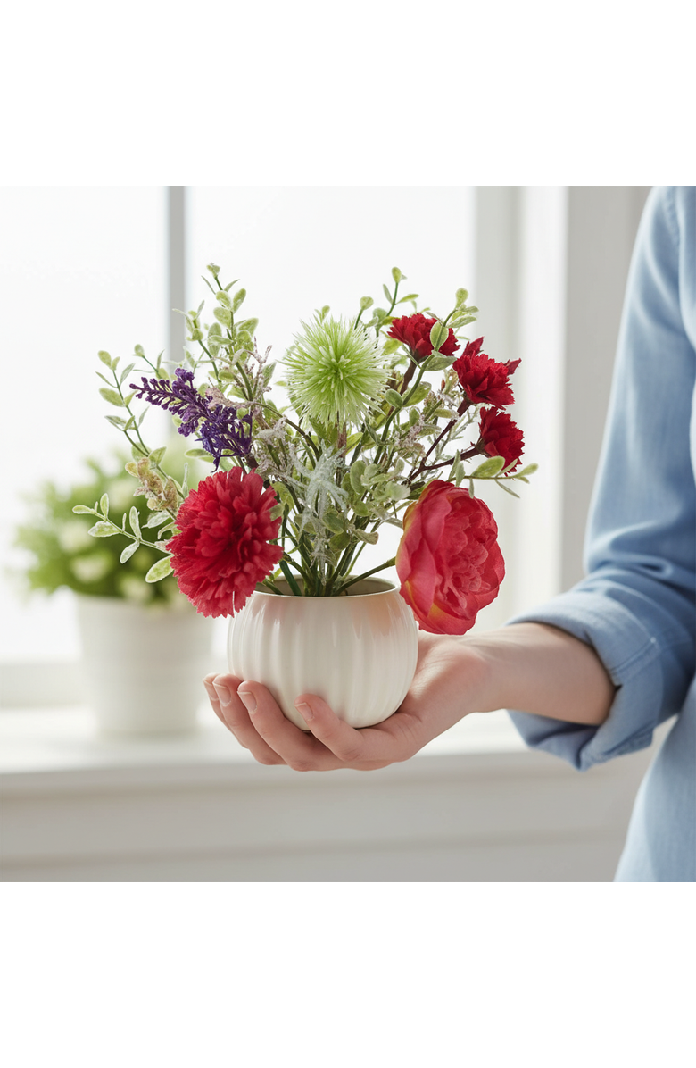 Transpac Season's Designs Artificial Flower Arrangement in Decorative Pot, 8" Pink Summer Flower, Alternate, color, Multicolored