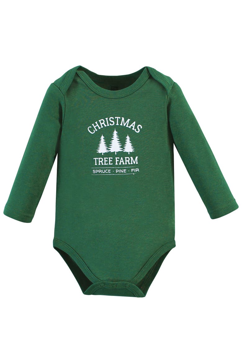Essential Long-Sleeve Cotton Bodysuit Triple Set, Alternate, color, Christmas Tree 3-Pack