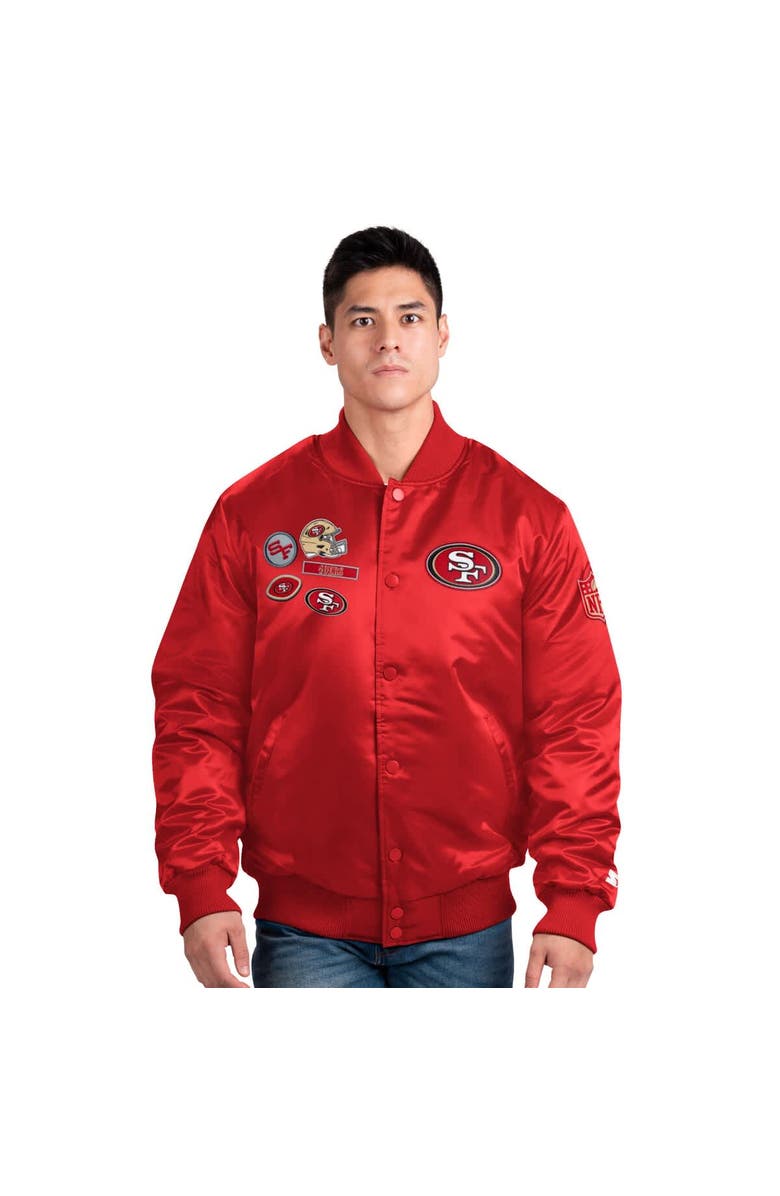 STARTER Men's Starter Scarlet San Francisco 49ers Exclusive Satin Full-Snap Varsity Jacket, Main, color, Scarlet