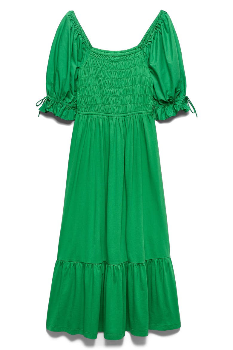Puff Sleeve Cotton Midi Dress, Alternate, color, GREEN