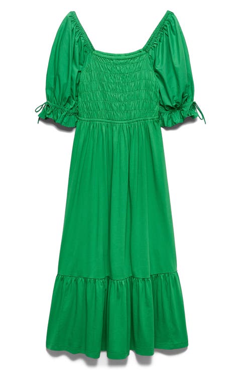 Puff Sleeve Cotton Midi Dress