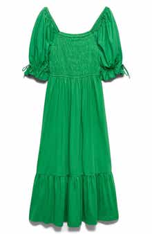 Puff Sleeve Cotton Midi Dress