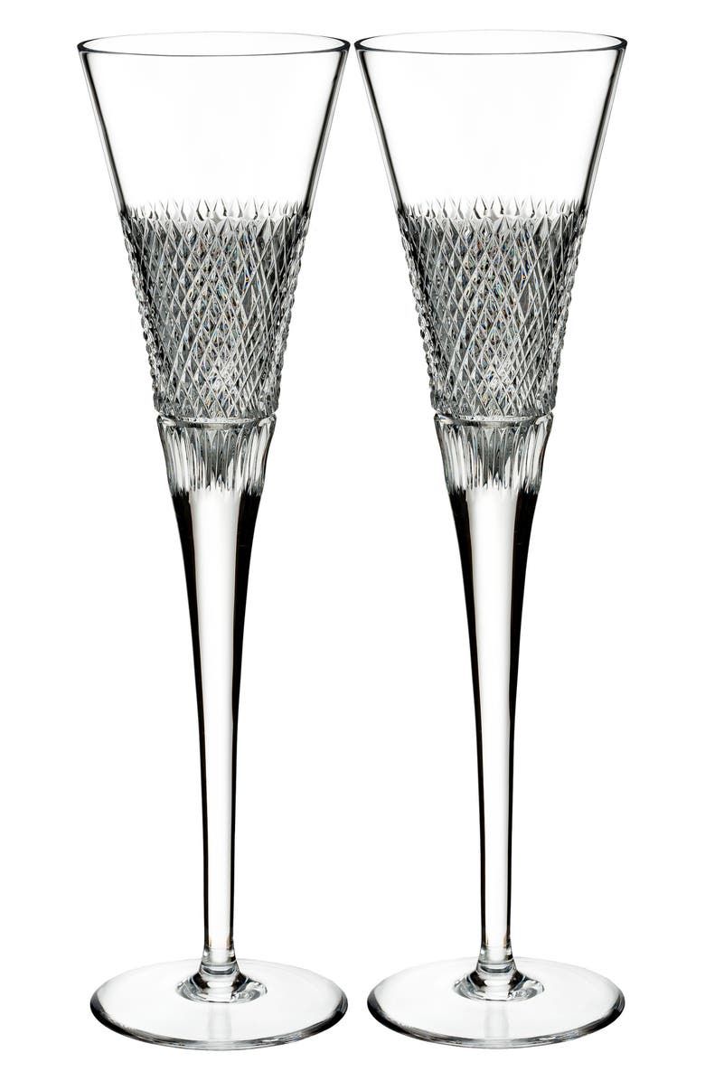 Waterford Diamond Line Set of 2 Lead Crystal Champagne Flutes, Main, color,