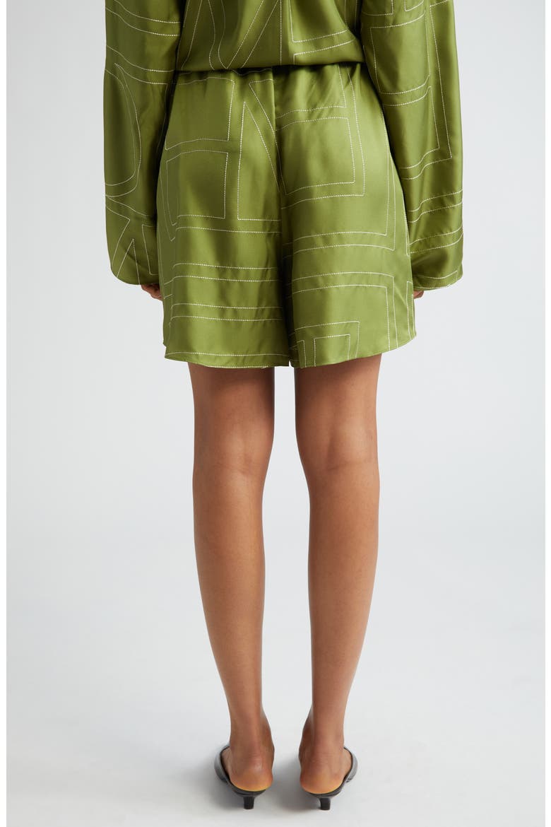 Monogram Embroidered Silk Shorts, Alternate, color, LAUREL