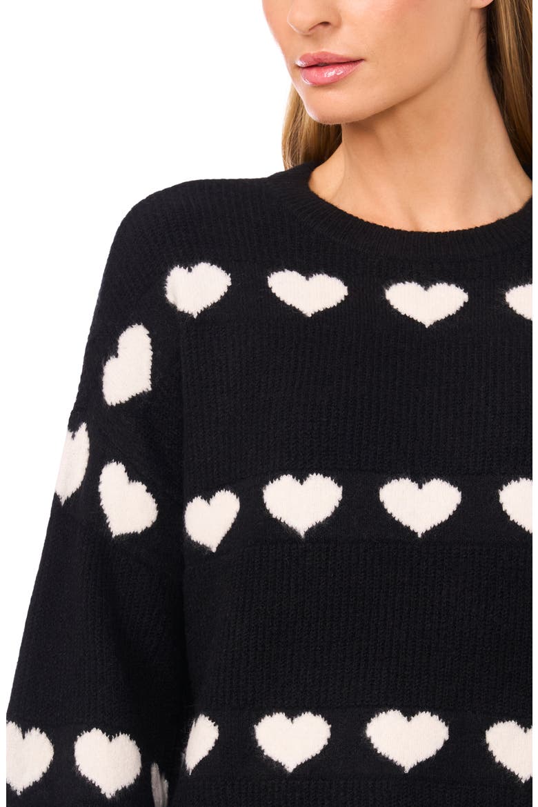 Heart Jacquard Crewneck Sweater, Alternate, color, RICH BLACK