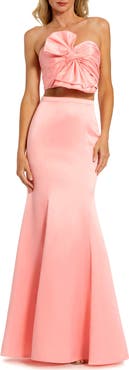 Mac Duggal Strapless Bow Top and Mermaid Skirt 2 Piece Set Gown