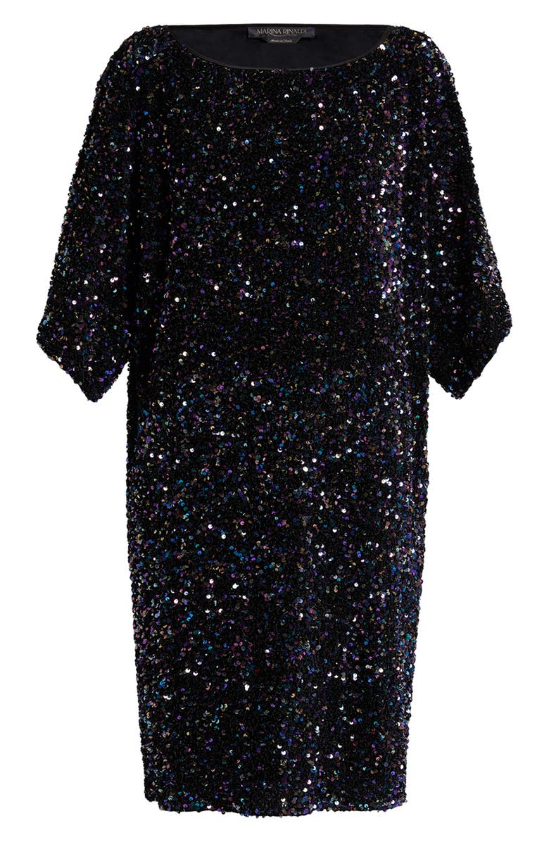 Marina Rinaldi Sequin Bateau Neck Dress, Alternate, color, 