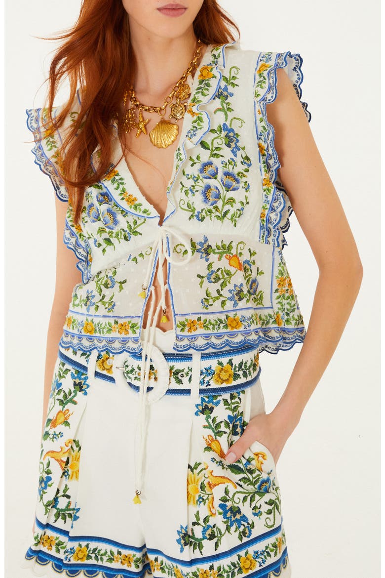 Emily Floral Deep V-neck Tie Front Top (Women) | Nordstrom
