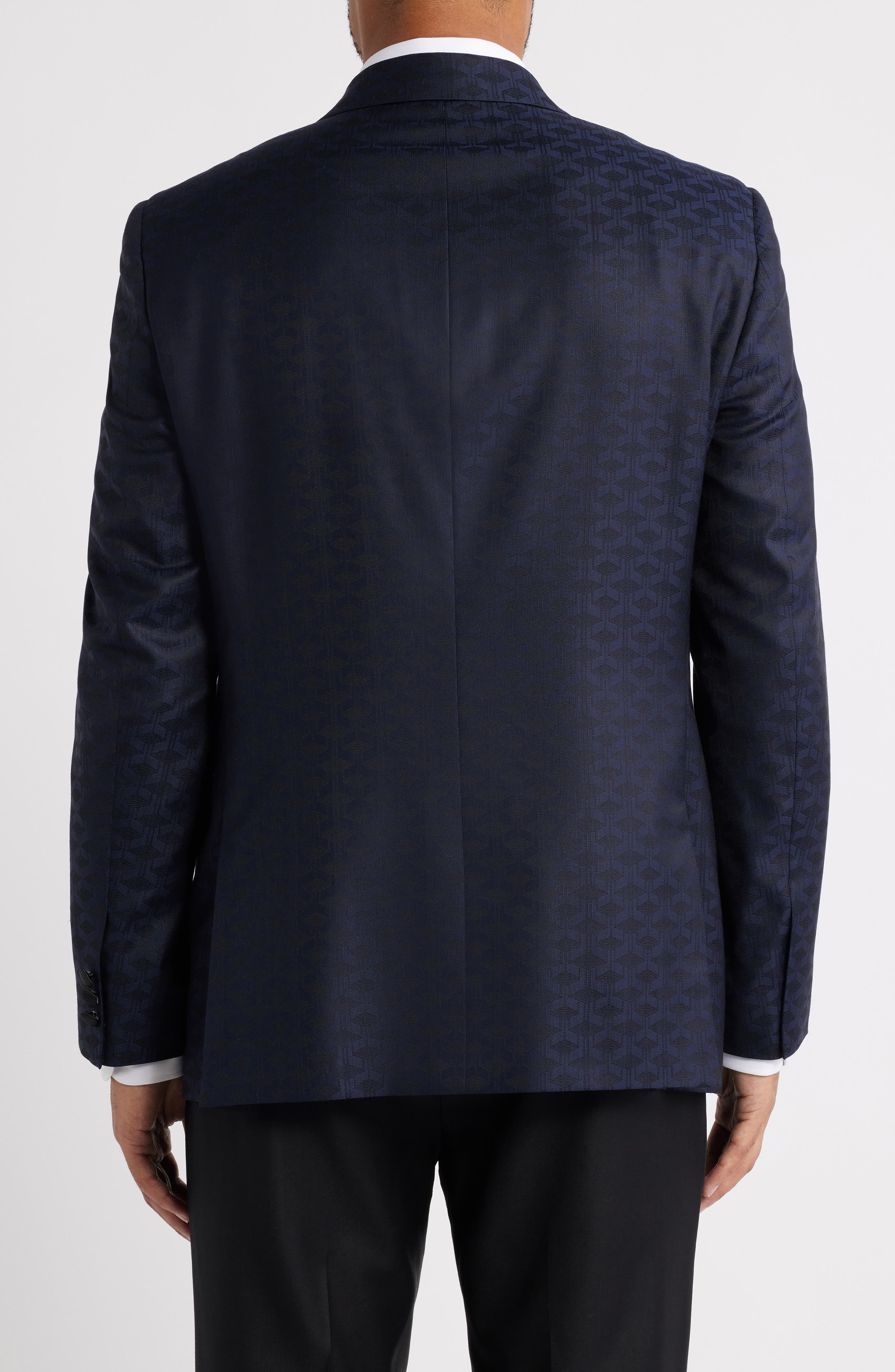 Heritage Gold Regular Fit Navy Geometric Jacquard Wool & Silk Dinner ...