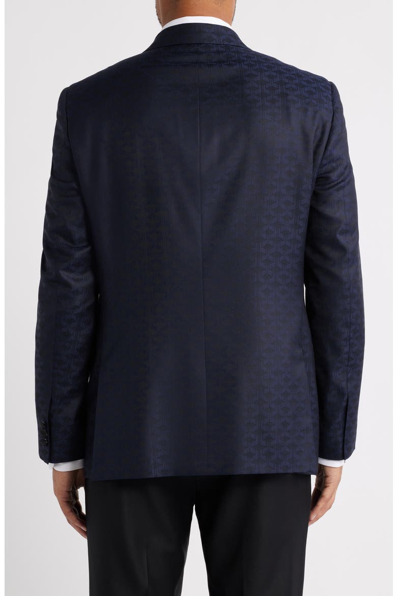 Regular Fit Navy Geometric Jacquard Wool & Silk Dinner Jacket, Alternate, color, NAVY