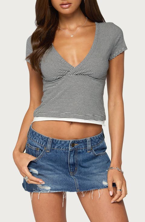 Yannah Striped Layered V-Neck Tee