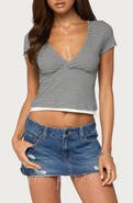 EDIKTED Yannah Striped Layered V-Neck Tee