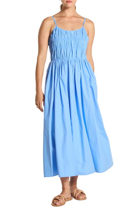 Sleeveless Smocked Cotton Midi Dress
