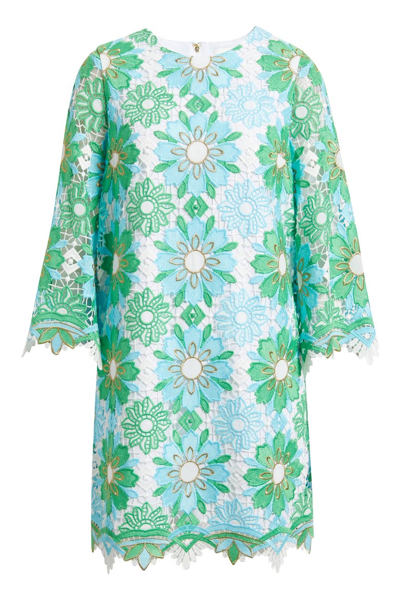 Jouri Metallic Floral Lace Shift Dress, Alternate, color, PUTTING GREEN SUNSHINE