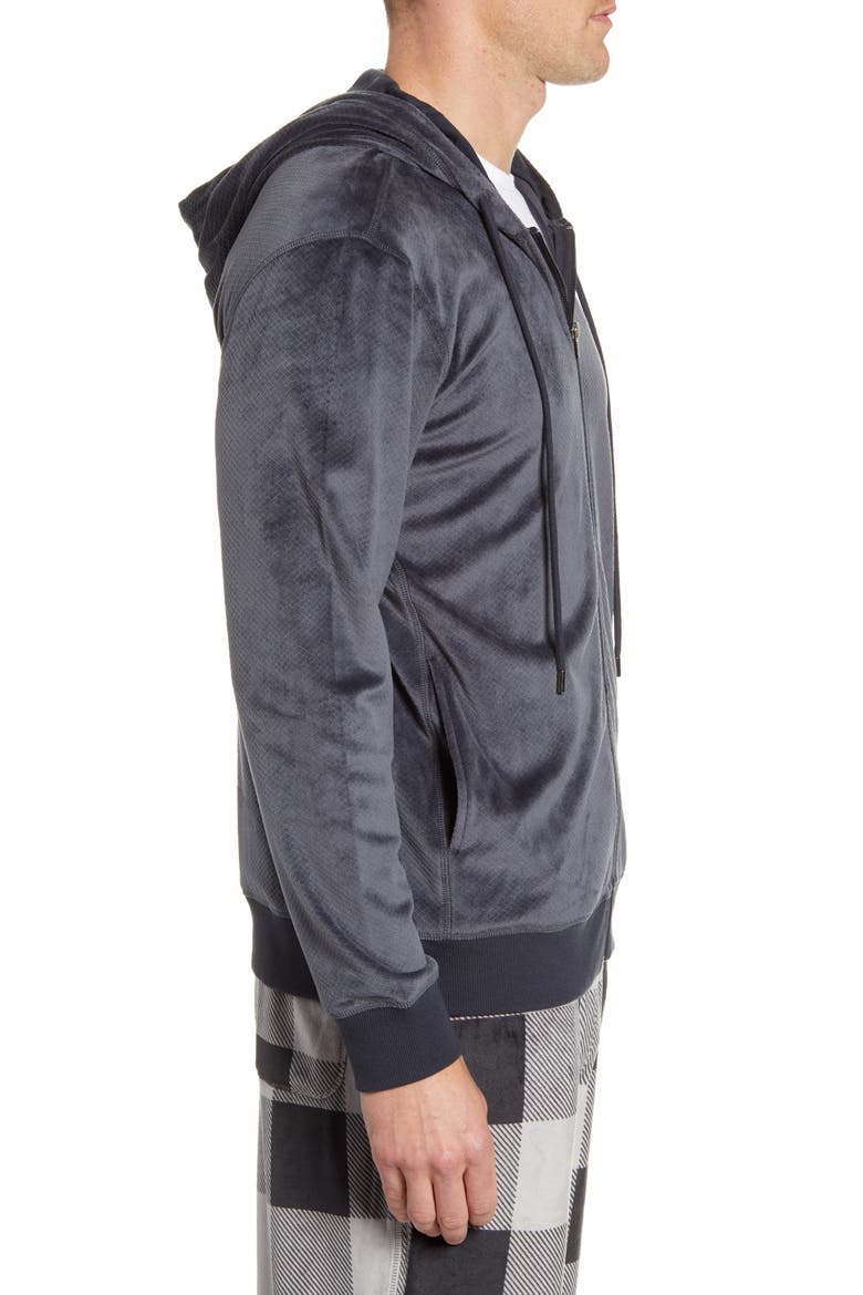 Velvet Zip Hoodie, Alternate, color, BLACK