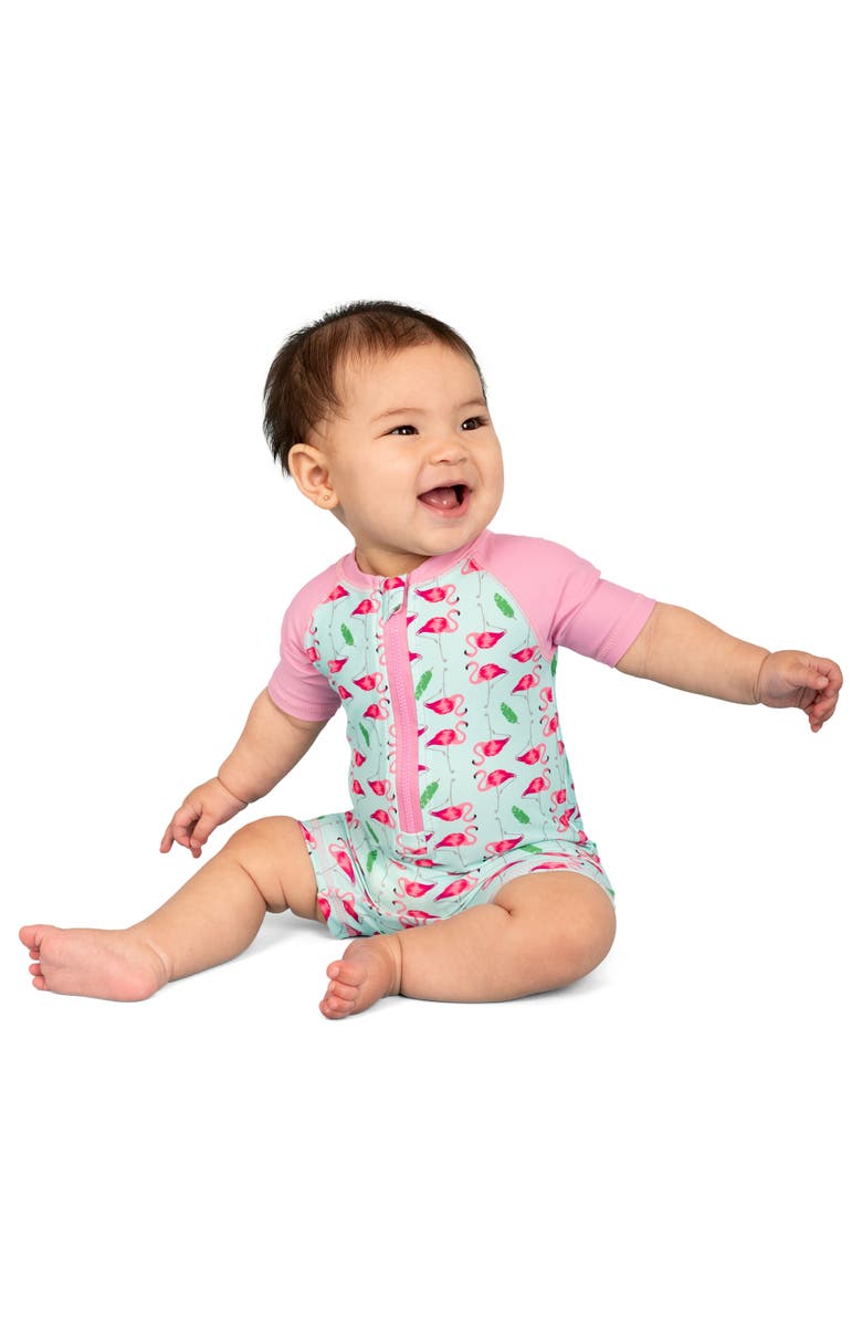 Leveret Baby One-Piece Rashguard, UPF 50+ Sun Protection Swimwear, Alternate, color, Flamingo