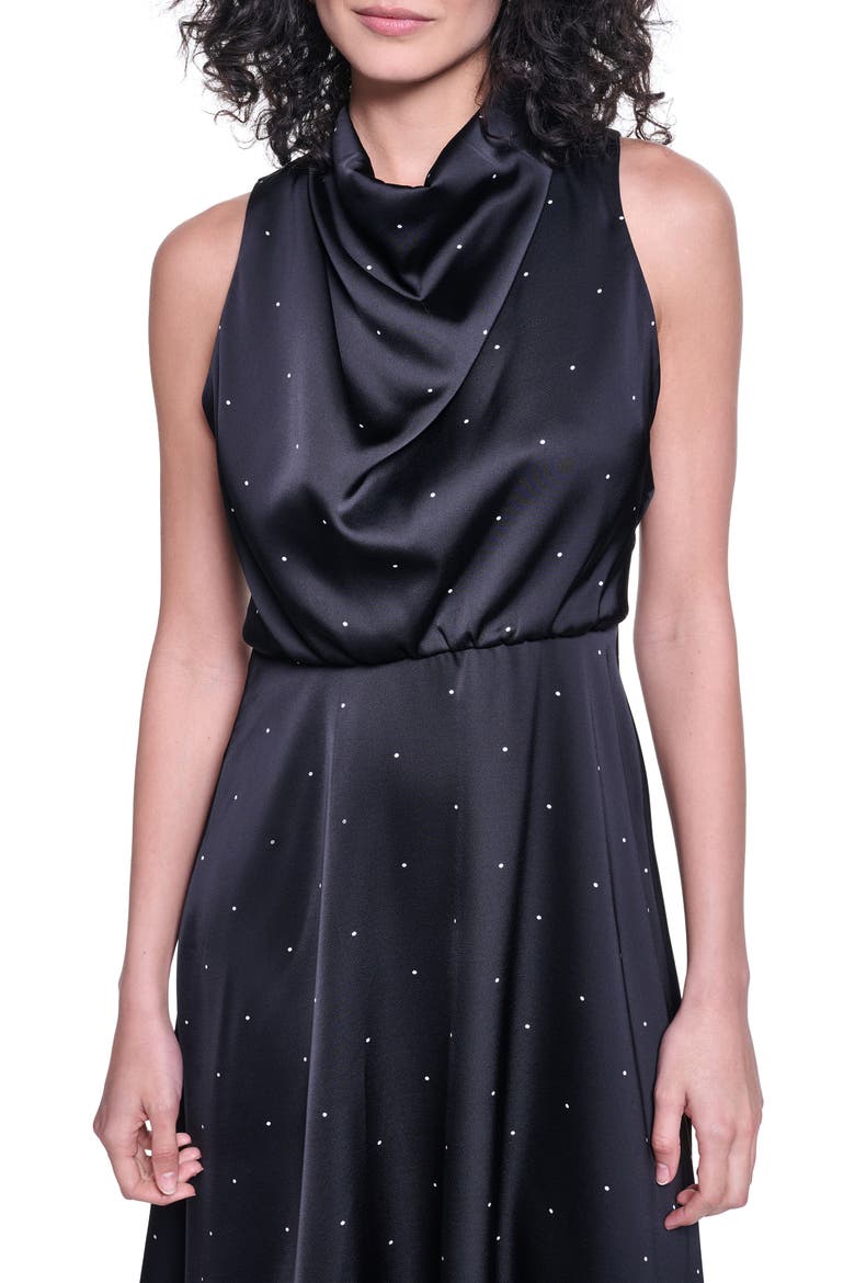 Printed Matte Satin Midi Dress, Alternate, color, BLACK SOFT WHITE