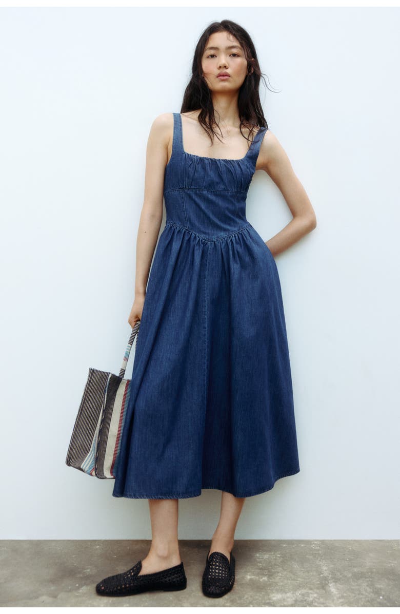 H&M Denim midi dress, Alternate, color, Denim Blue