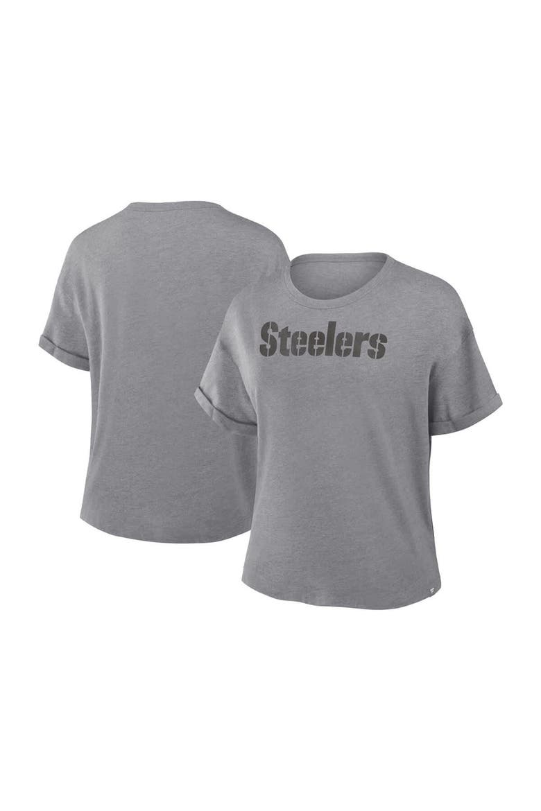 Women's Fanatics Heather Gray Pittsburgh Steelers Swing Pass Tri-Blend Boxy T-Shirt, Main, color, Heather Gray