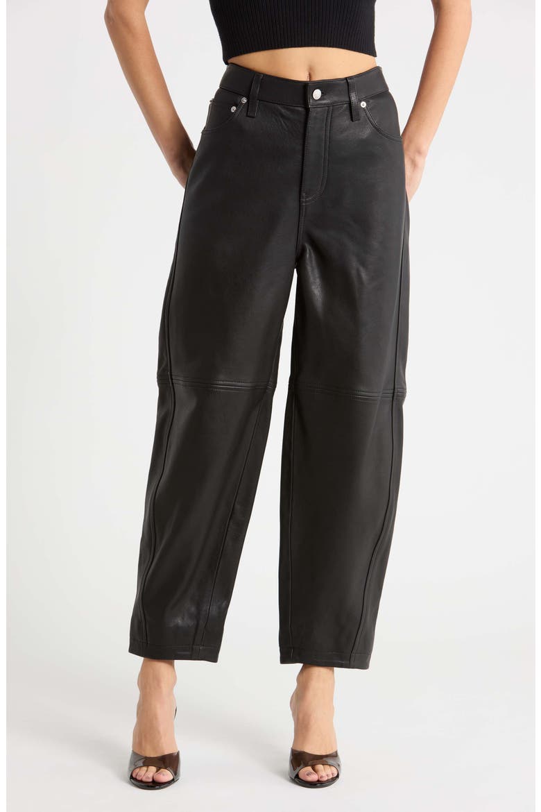 Waldon High Waist Curved Leg Leather Pants, Main, color, BLACK