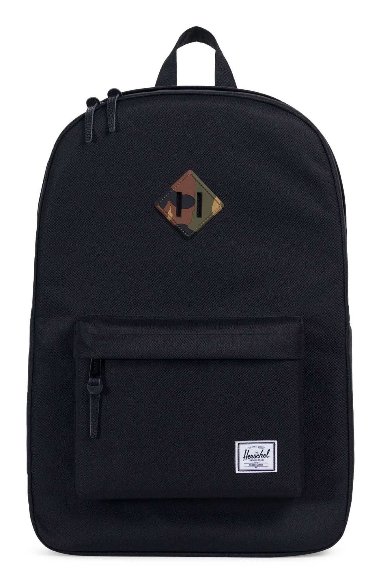 Heritage Backpack, Main, color, BLACK/ WOODLAND CAMO