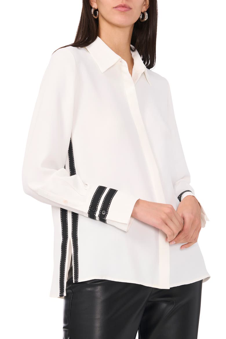 Contrast Stripe Button-Up Shirt, Main, color, NEW IVORY