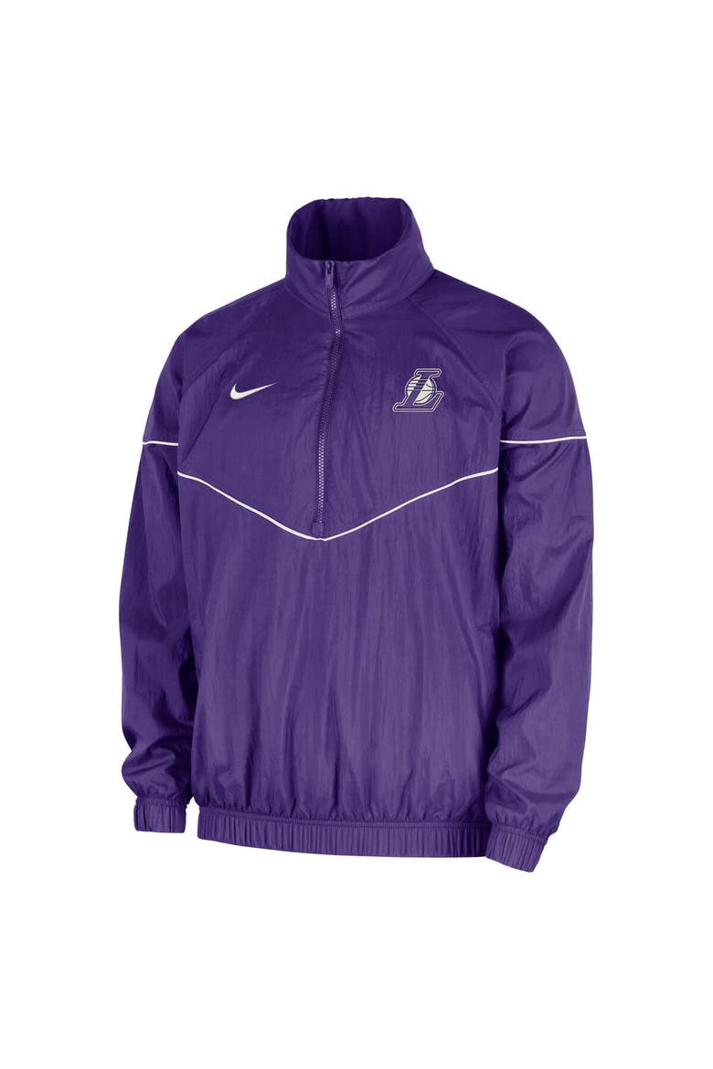 Men's Nike  Purple Los Angeles Lakers Courtside Windrunner Woven Half-Zip Hooded Jacket, Alternate, color, Purple