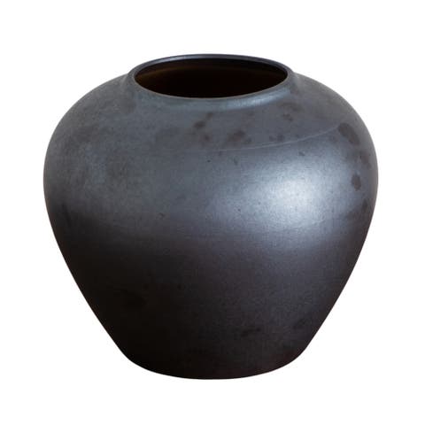 7-in Black Round Urn Vase