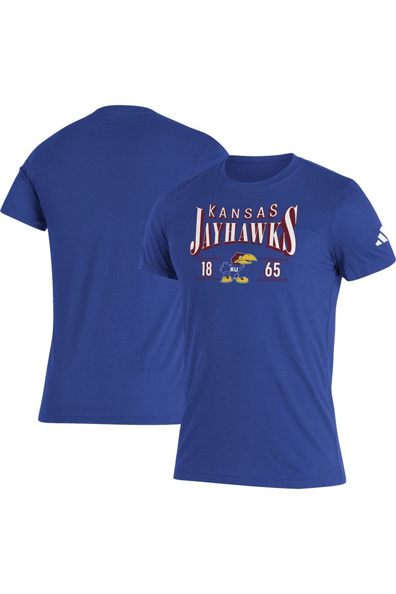 Men's adidas Royal Kansas Jayhawks Along The Shadow Tri-Blend T-Shirt, Main, color, Blue