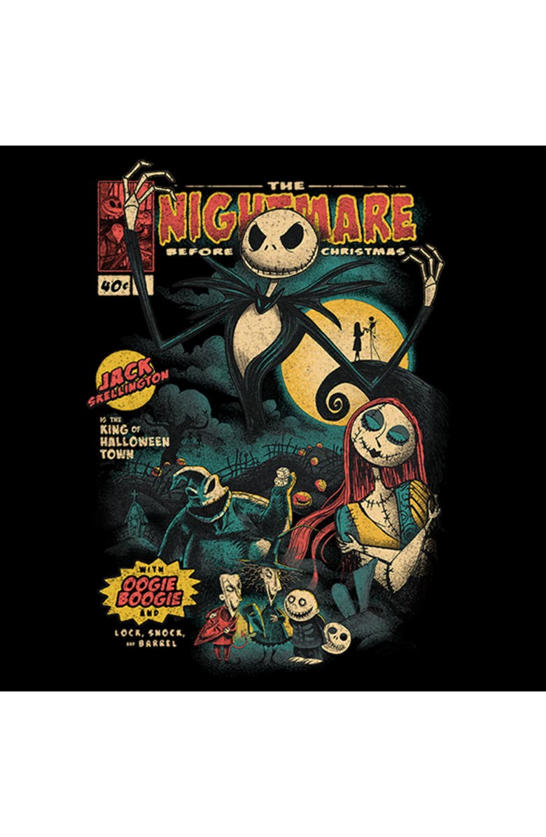The Nightmare Before Christmas Women's The Nightmare Before Christmas Jack and Sally Comic Cover  Graphic T-Shirt, Alternate, color, Black