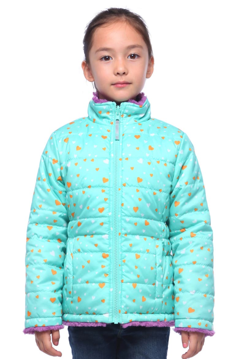 Kids' Reversible Fleece Puffer Jacket, Alternate, color, Mulberry Ice/ Green Printed