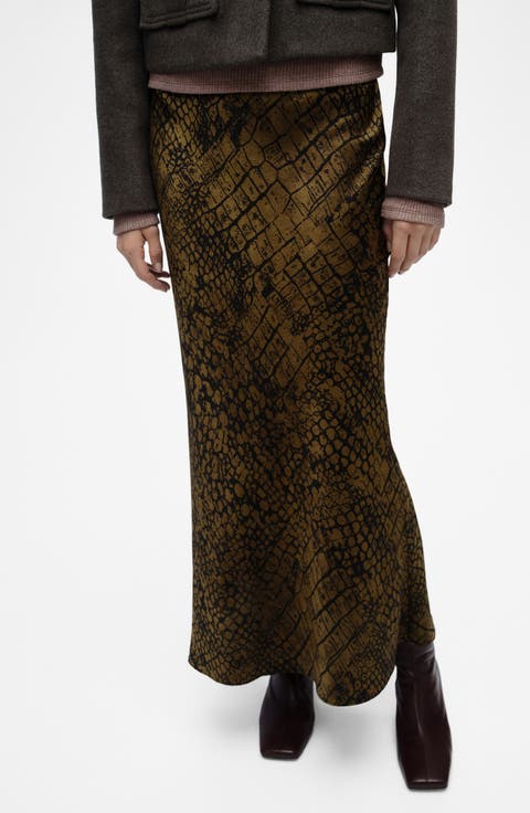 Crocodile Print Flared Skirt