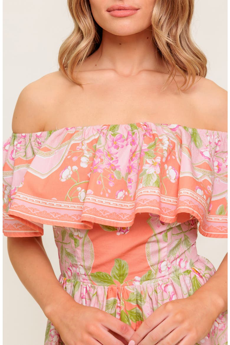 Floral Off the Shoulder Cotton Minidress, Alternate, color, CORAL