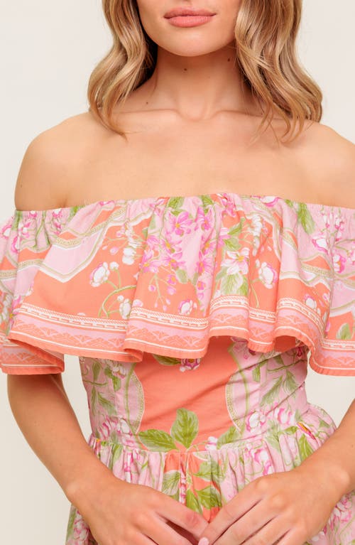 Flying Tomato Floral Off The Shoulder Cotton Minidress In Orange