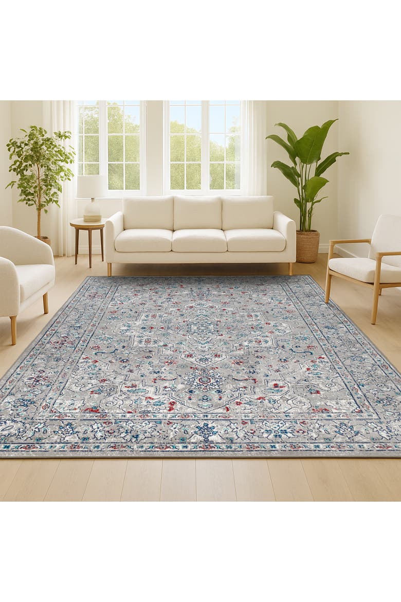 Modern Persian Vintage Medallion Area Rug, Alternate, color, Light Gray/ Multi