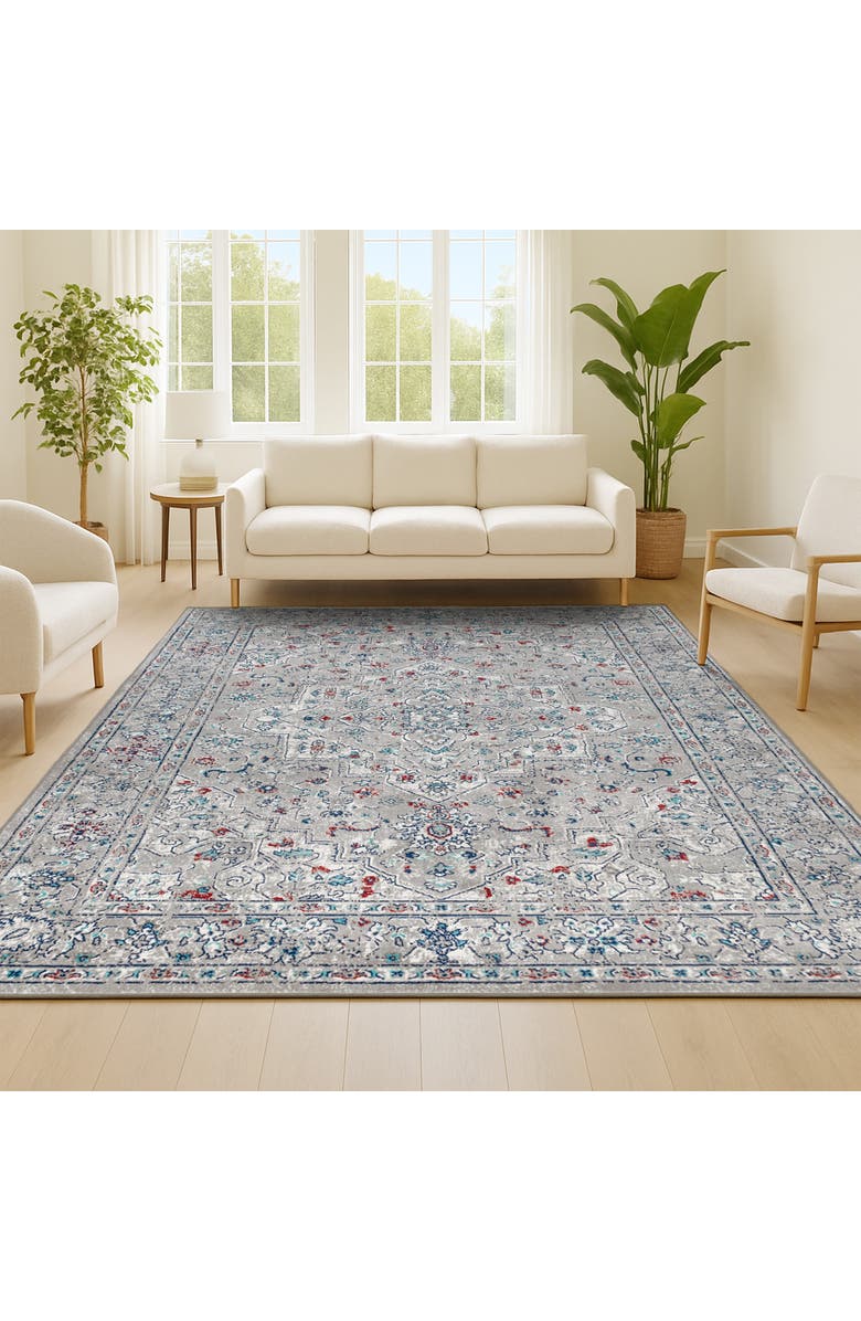 JONATHAN Y Modern Persian Vintage Medallion Area Rug, Alternate, color, Light Gray/ Multi